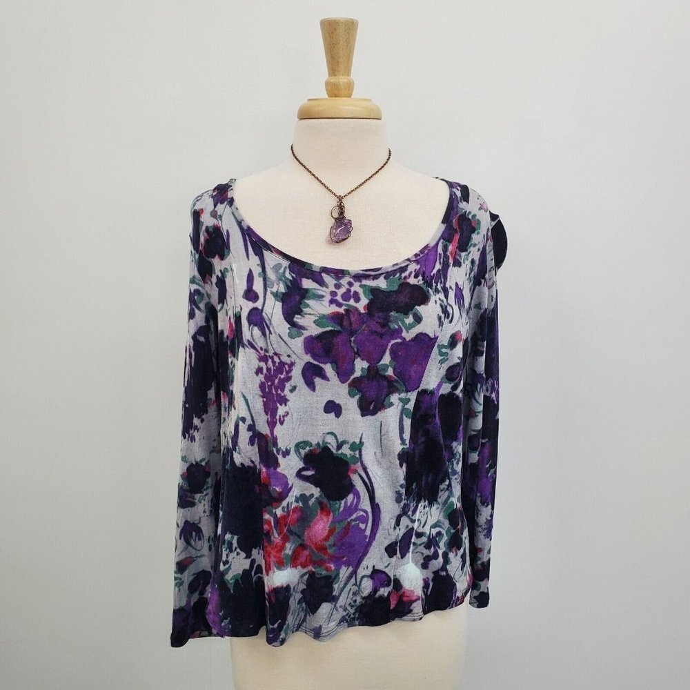 Simply Vera Vera Wang Womens Floral Long Sleeve T-Shirt Top Size PXL Scoop Neck